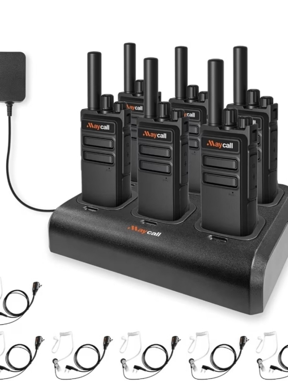 Waycall Black 6-Pack Two-Way Radios with Multi-Charger and Earpieces